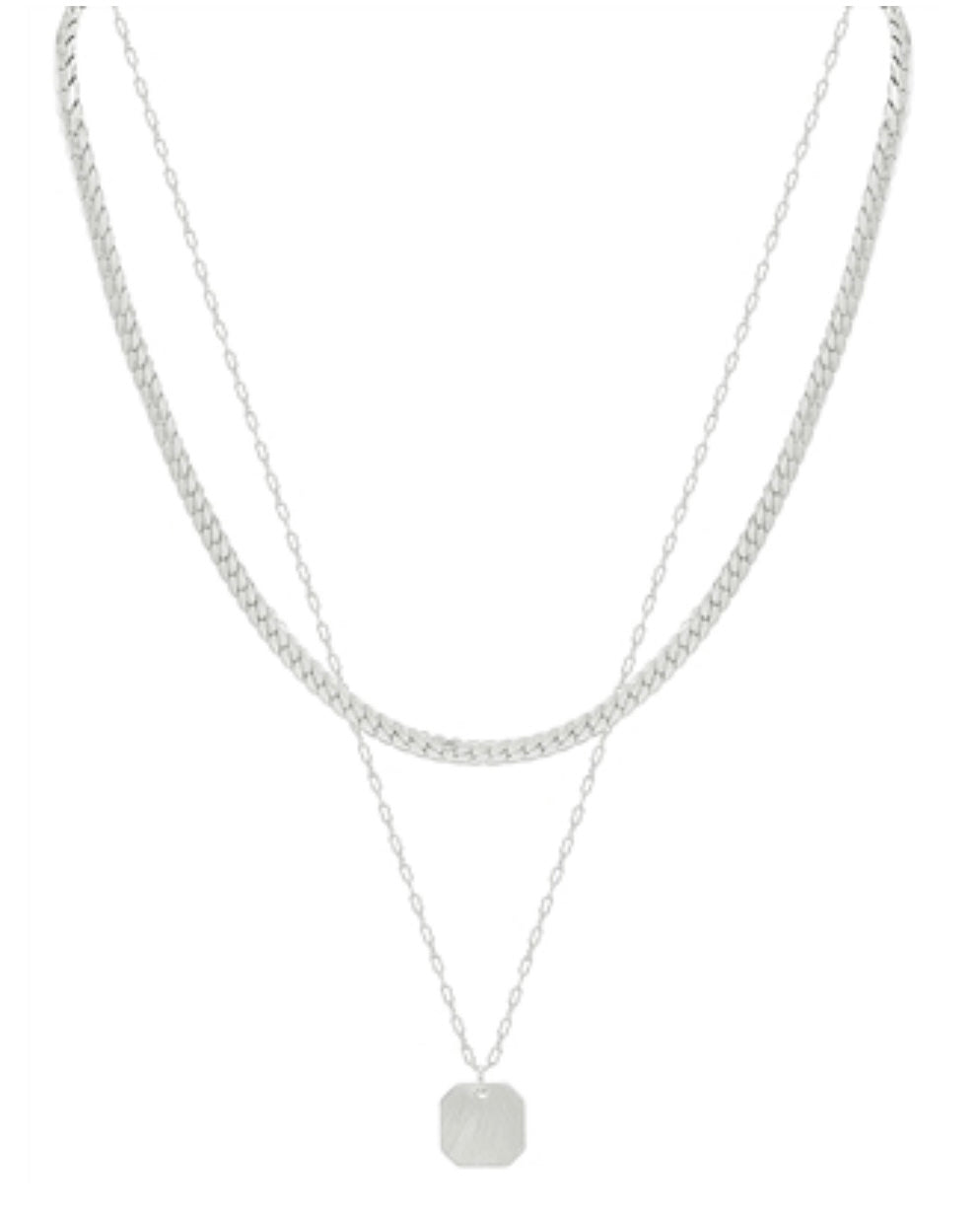 SNAKE CHAIN LAYERED NECKLACE - MATTE SILVER